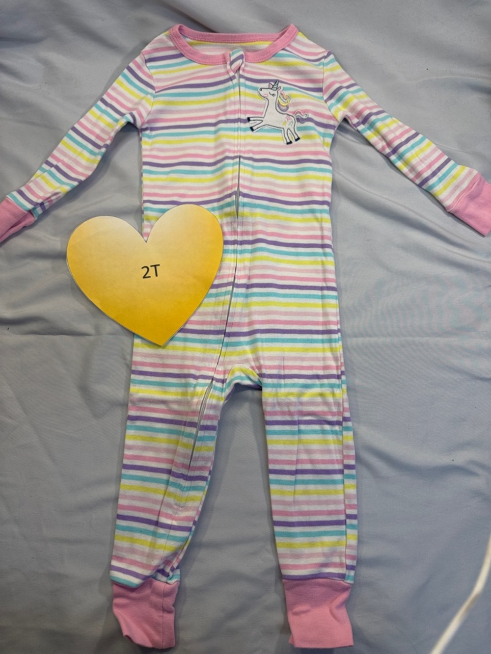 Kids Headquarters - Pastel Striped Onesie sleeper with unicorn design